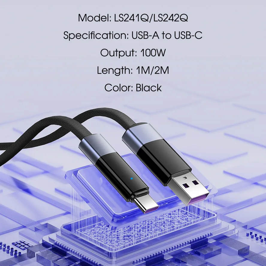 Data kabl LDNIO LS241Q 100W Fast Automatic Power OFF Type C crni 1m