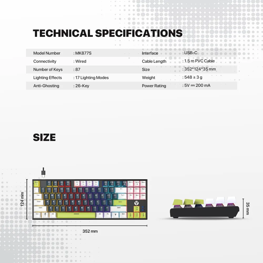 Tastatura Mehanicka Gaming Fantech MK877S RGB Atom 87S Mori bela (rosie switch)