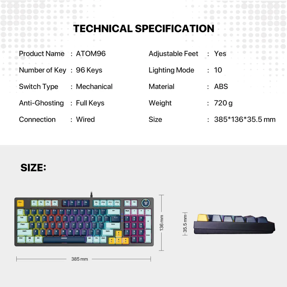 Tastatura Mehanicka Gaming Fantech MK890 RGB Atom MK96 SkyBlue (Rosie switch)