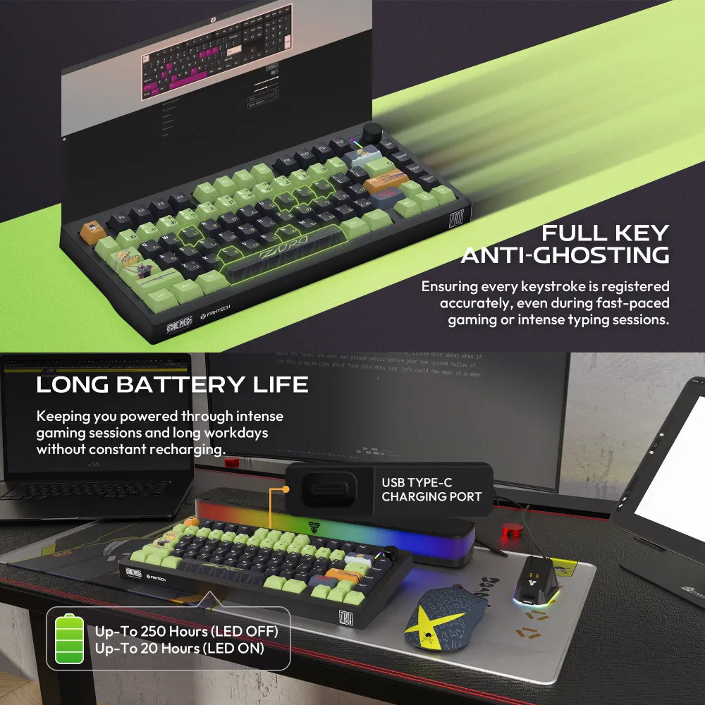 Tastatura Mehanicka Gaming Fantech MK921 Maxfit 8 Wireless ONE PIECE - ZORO (brown switch)