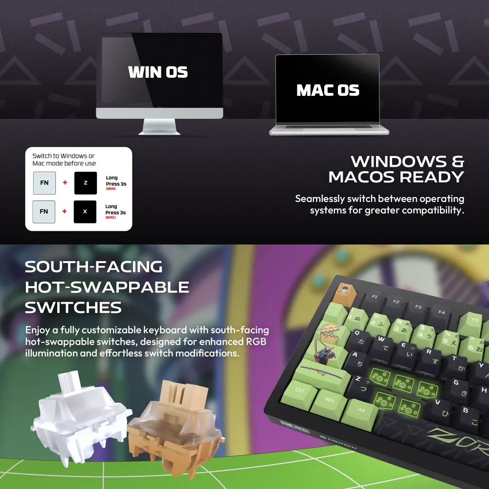 Tastatura Mehanicka Gaming Fantech MK921 Maxfit 8 Wireless ONE PIECE - ZORO (white switch)