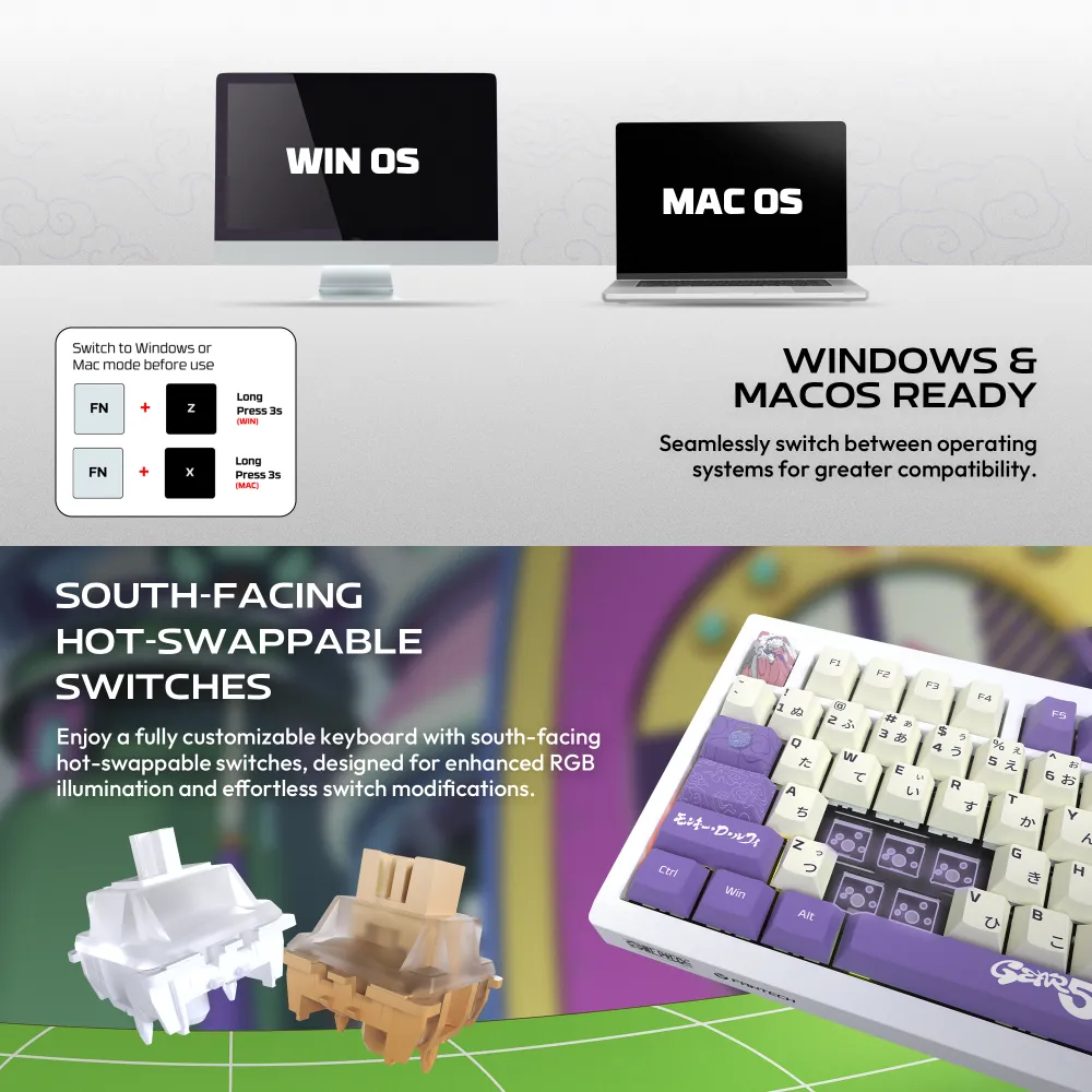 Tastatura Mehanicka Gaming Fantech MK921 Maxfit 8 Wireless ONE PIECE - GEAR5 (white switch)