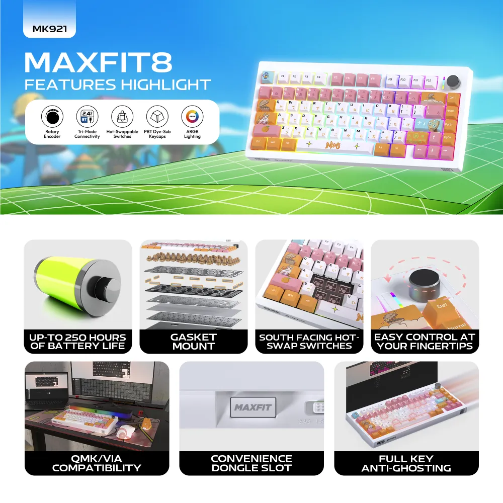 Tastatura Mehanicka Gaming Fantech MK921 Maxfit 8 Wireless ONE PIECE - NAMI (brown switch)