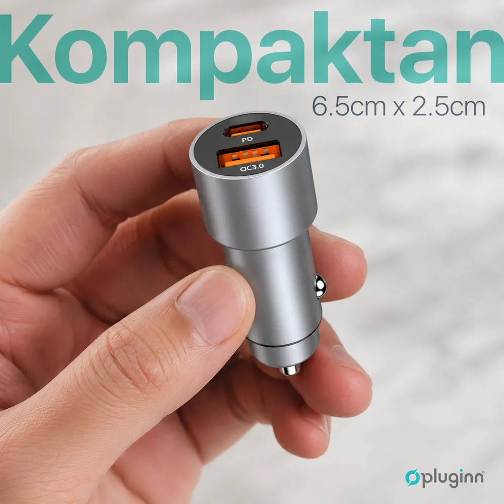 Auto punjac Pluginn PI-40, PD 20W, QC 3.0 18W, sa lightning kablom sivi