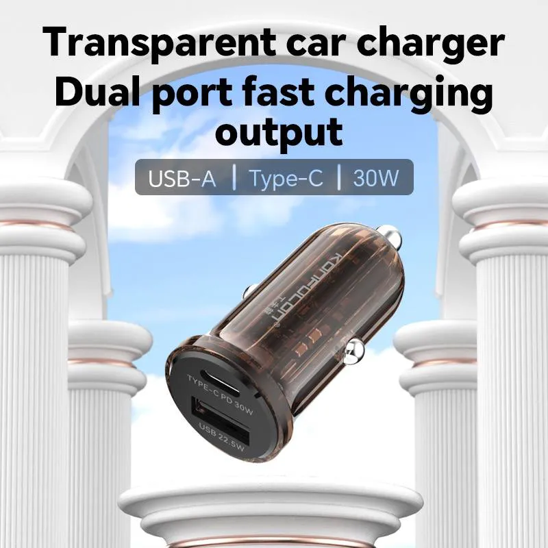 Auto punjac KONFULON C85Q, 3.6A, QC3.0 22.5W, PD 30W transparentan
