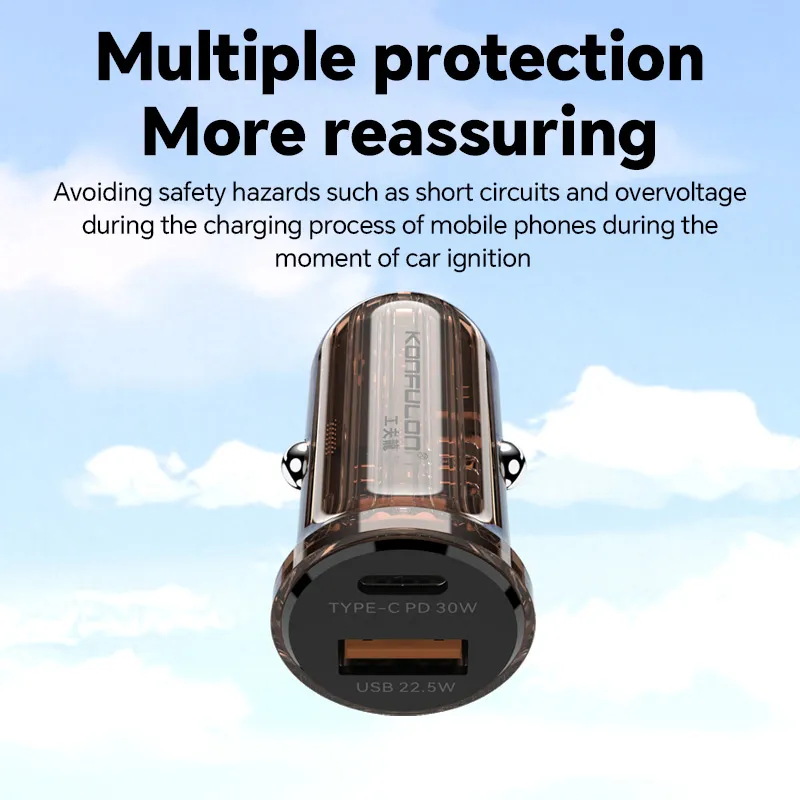 Auto punjac KONFULON C85Q, 3.6A, QC3.0 22.5W, PD 30W transparentan