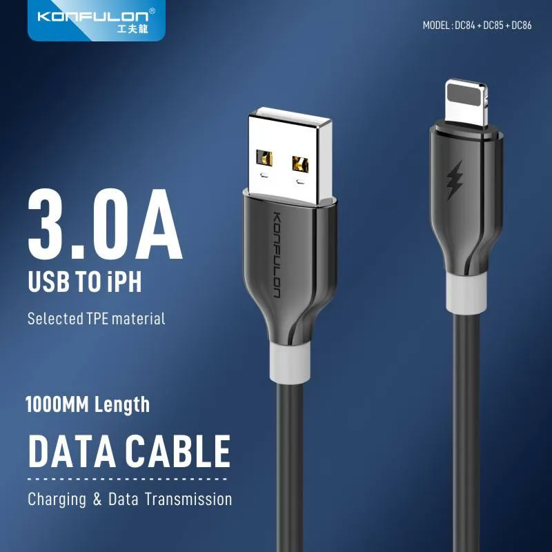 Auto punjac KONFULON C95Q + DC85 QC3.0 20W, PD 20W sa iPhone lightning kablom crni 1m