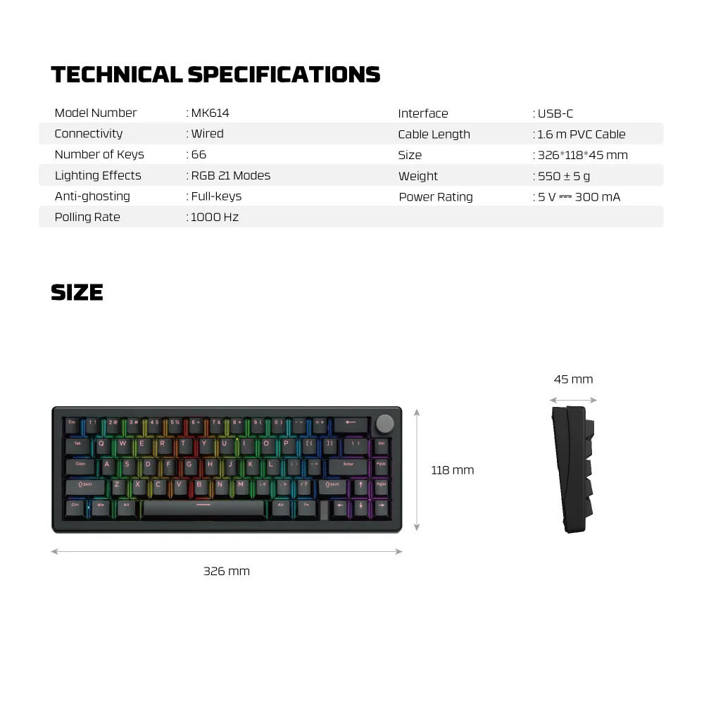Tastatura Mehanicka Gaming Fantech MK614 Atom x66 Retro crna (ice apricot switch)