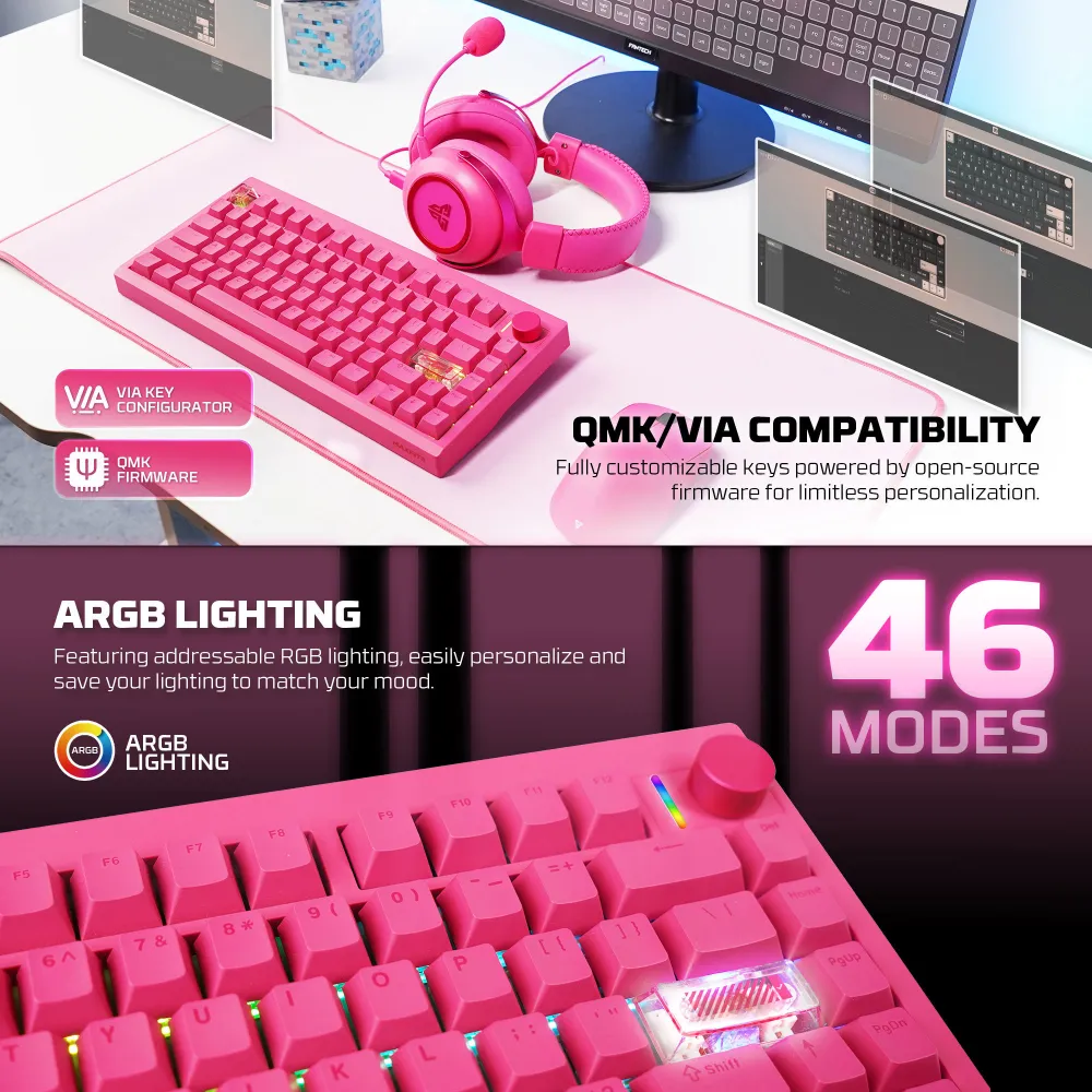 Tastatura Mehanicka Gaming Fantech MK921 Maxfit 8 Wireless pink (white switch)