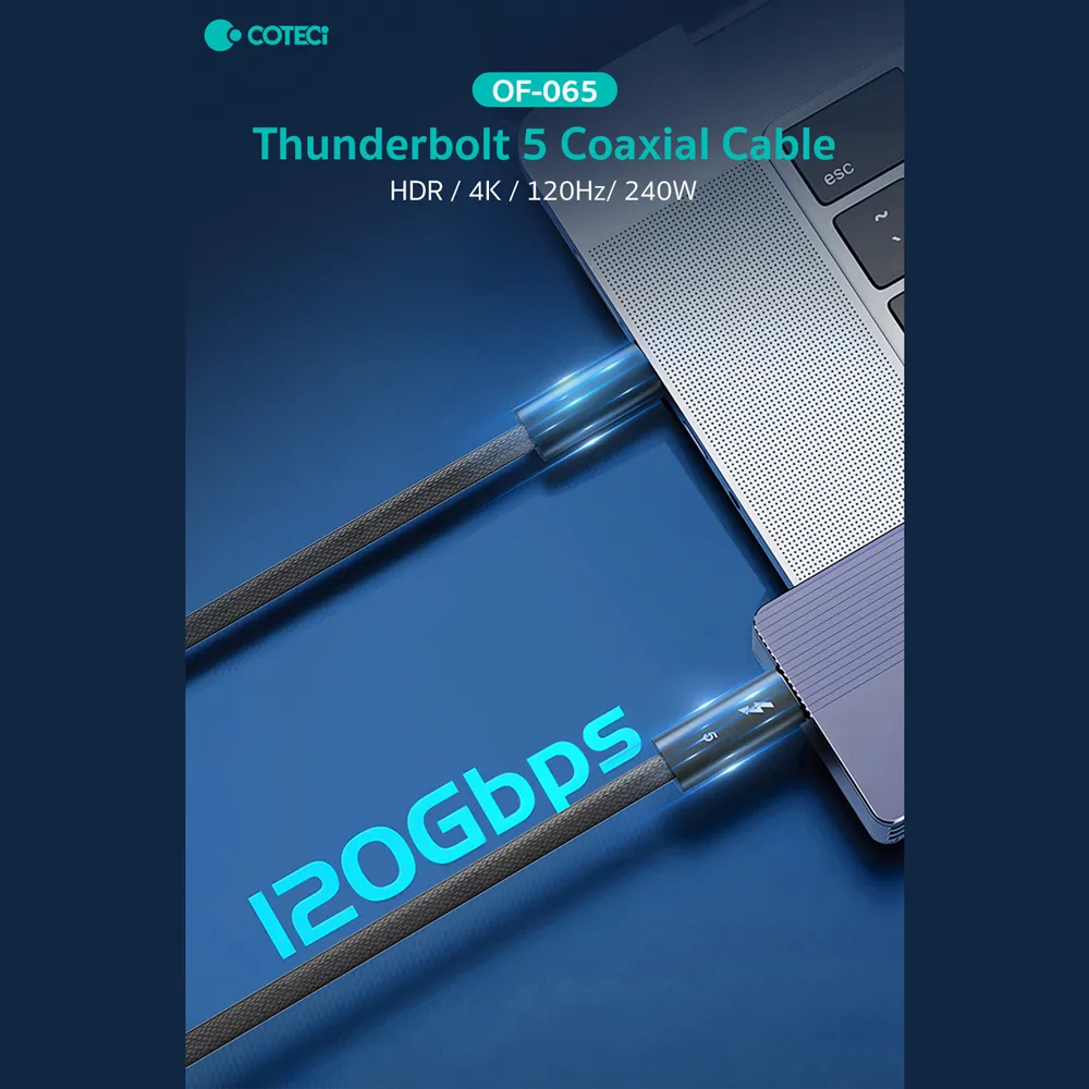 Data kabl Coteci Thunderbolt OF-065 120Gbps 240W 4k PD Type C na Type C crni 0.25m