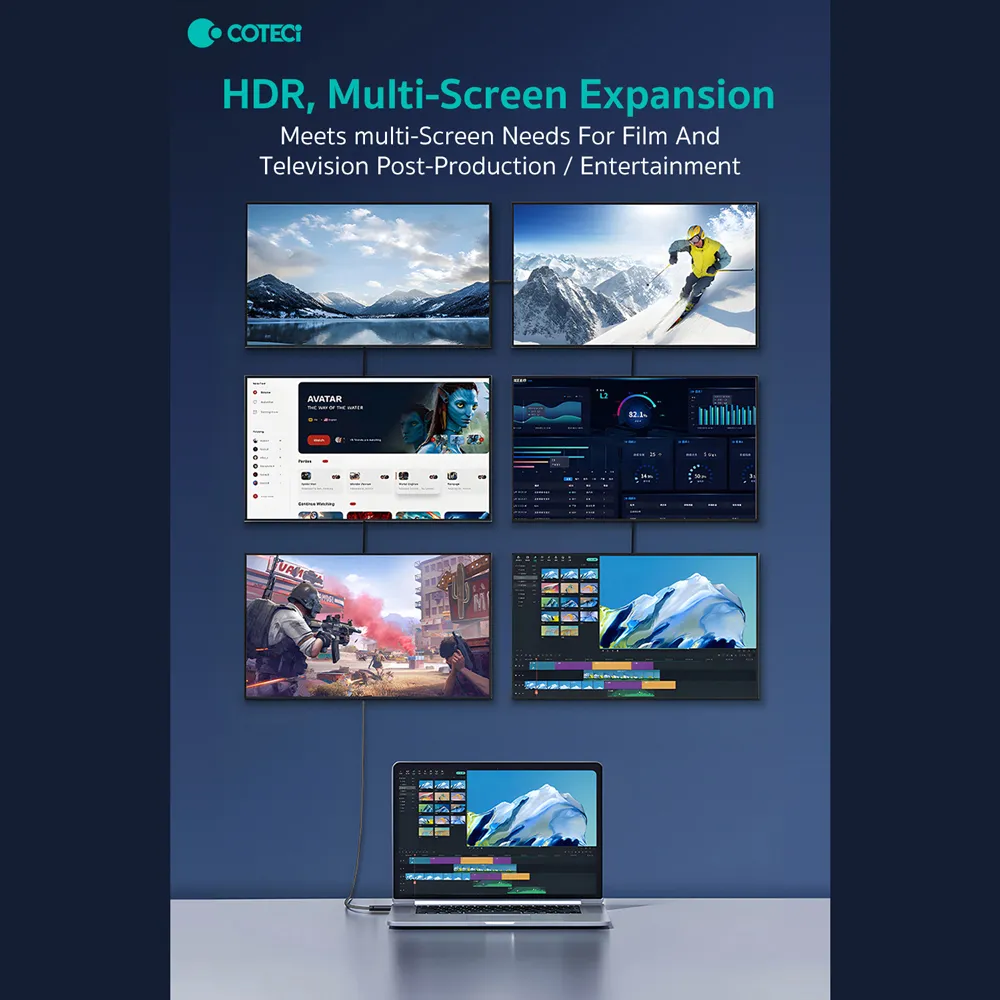 Data kabl Coteci Thunderbolt OF-065 120Gbps 240W 4k PD Type C na Type C crni 0.25m