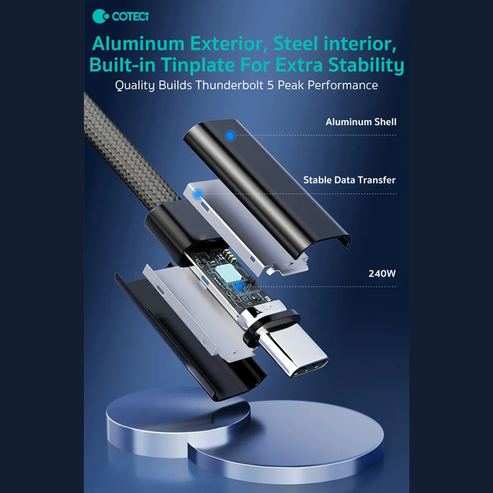 Data kabl Coteci Thunderbolt OF-065 120Gbps 240W 4k PD Type C na Type C crni 0.25m