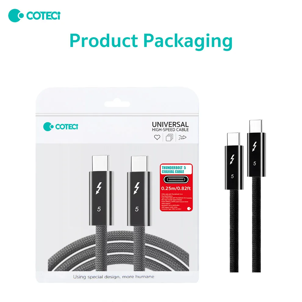 Data kabl Coteci Thunderbolt OF-065 120Gbps 240W 4k PD Type C na Type C crni 1.5m