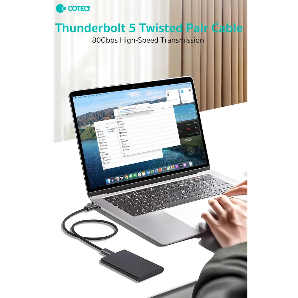 Data kabl Coteci Thunderbolt OF-066 120Gbps 240W 4k PD Type C na Type C crni 0.3m