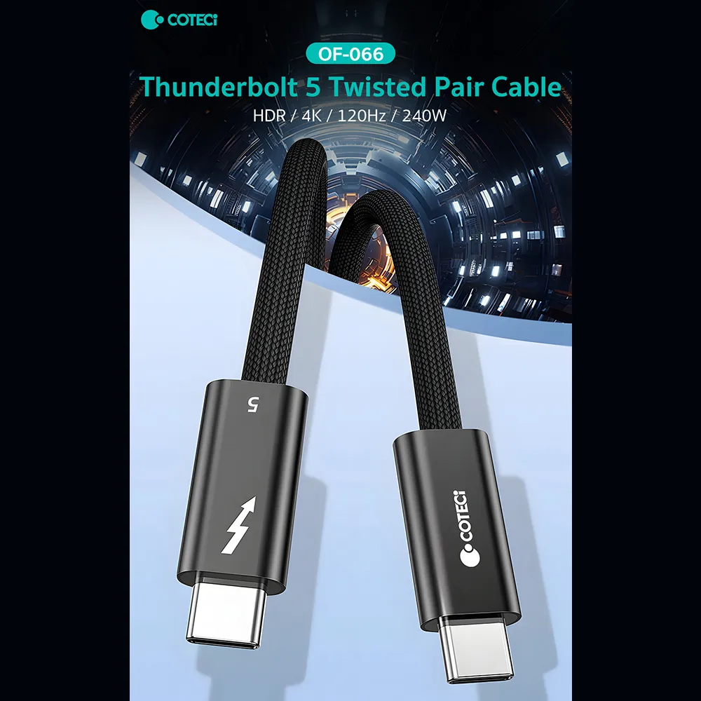 Data kabl Coteci Thunderbolt OF-066 120Gbps 240W 4k PD Type C na Type C crni 0.3m