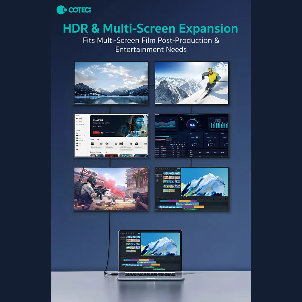 Data kabl Coteci Thunderbolt OF-066 120Gbps 240W 4k PD Type C na Type C crni 0.3m