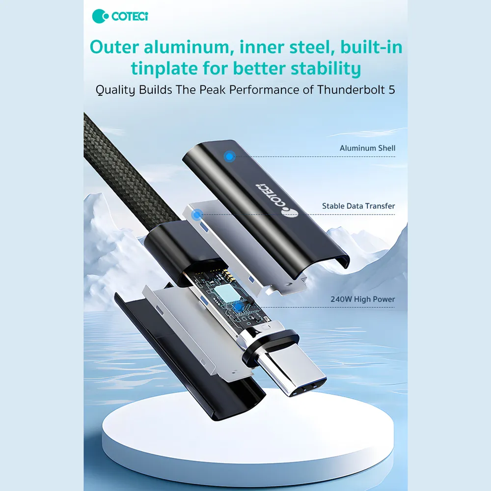 Data kabl Coteci Thunderbolt OF-066 120Gbps 240W 4k PD Type C na Type C crni 0.3m