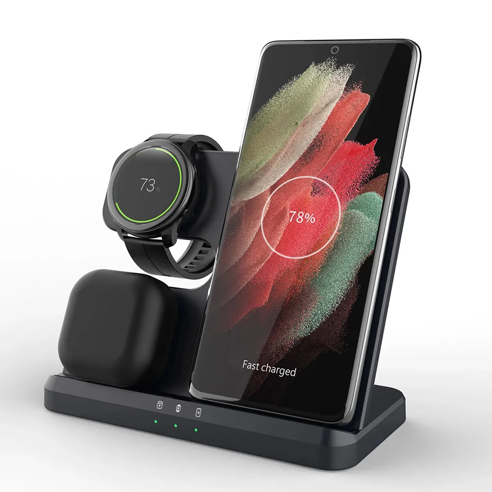 Desktop drzac za mobilni telefon Q10B-X 3u1 (wireless punjac za mobilni telefon, slusalice i Samsung smart watch)