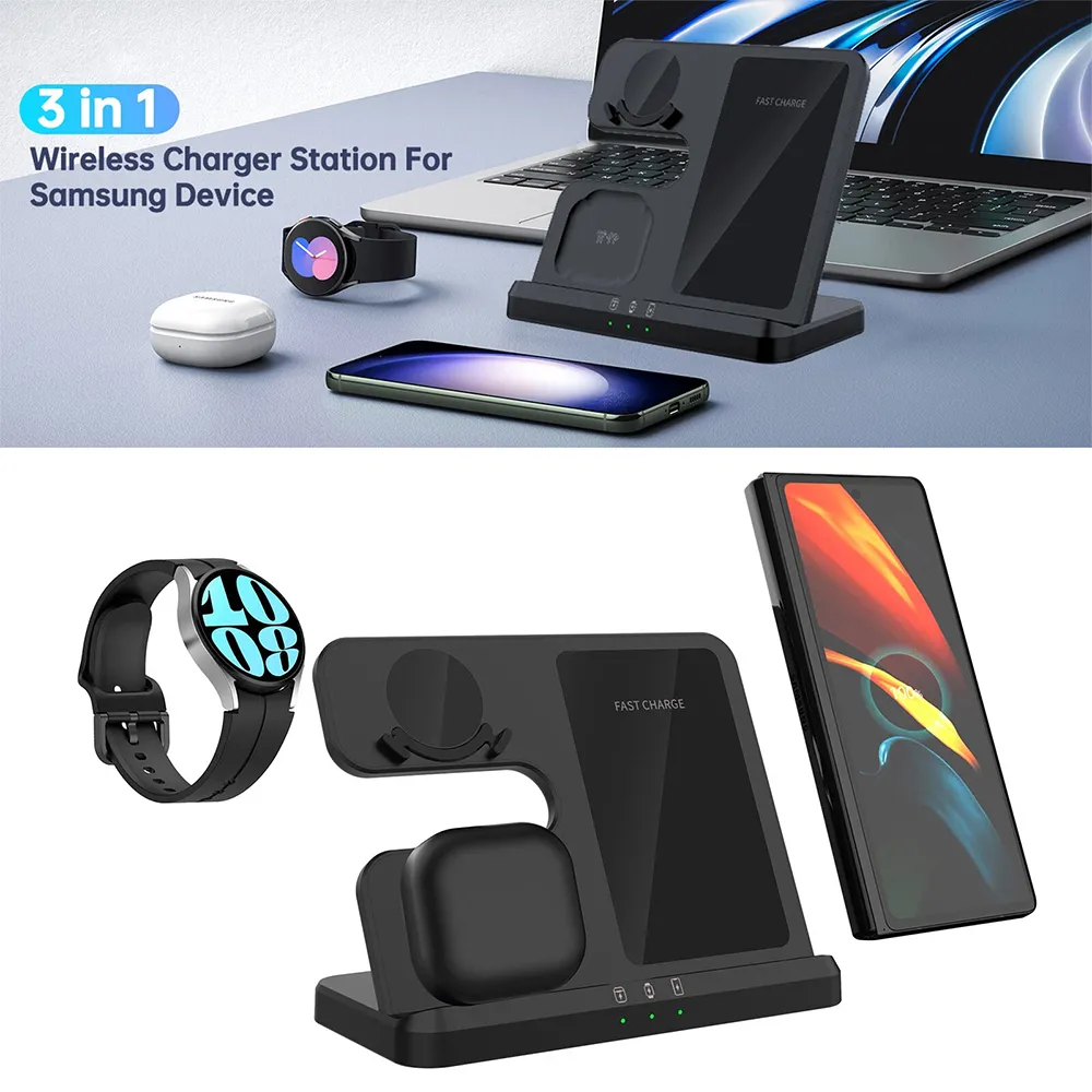 Desktop drzac za mobilni telefon Q10B-X 3u1 (wireless punjac za mobilni telefon, slusalice i Samsung smart watch)