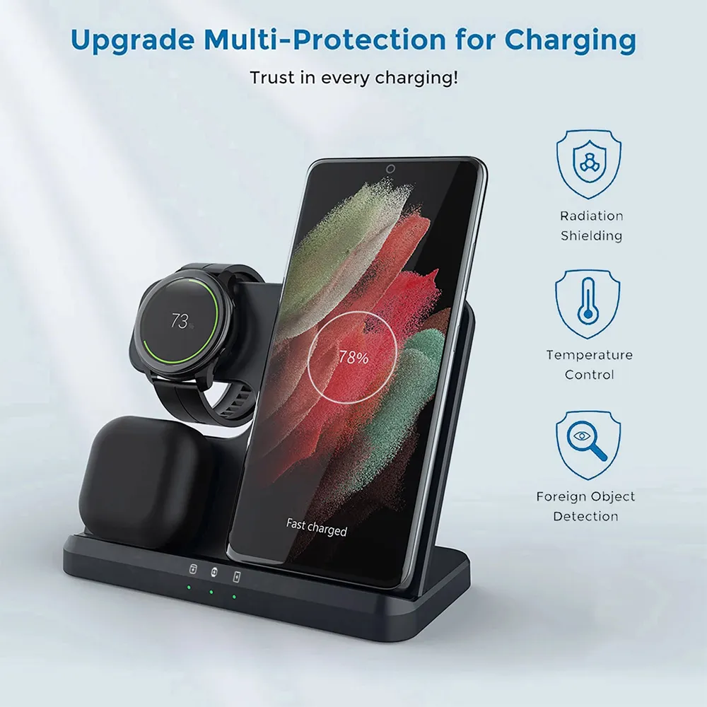 Desktop drzac za mobilni telefon Q10B-X 3u1 (wireless punjac za mobilni telefon, slusalice i Samsung smart watch)