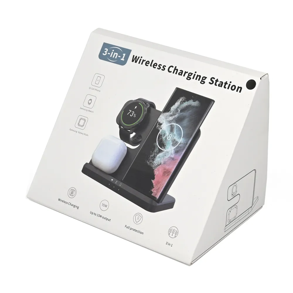 Desktop drzac za mobilni telefon Q10B-X 3u1 (wireless punjac za mobilni telefon, slusalice i Samsung smart watch)