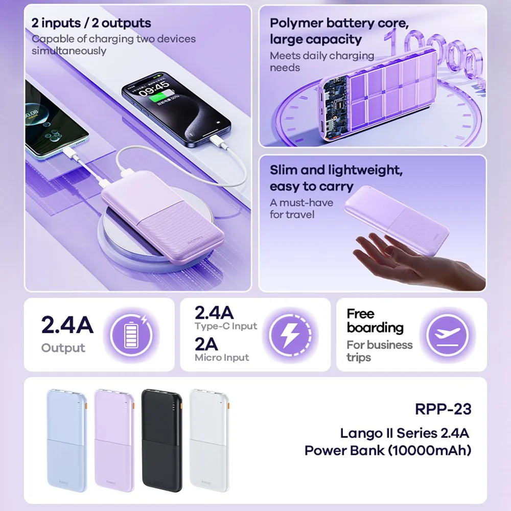 Power bank prenosiva baterija REMAX Lango II Series RPP-23 2.4A 10000mAh plavi