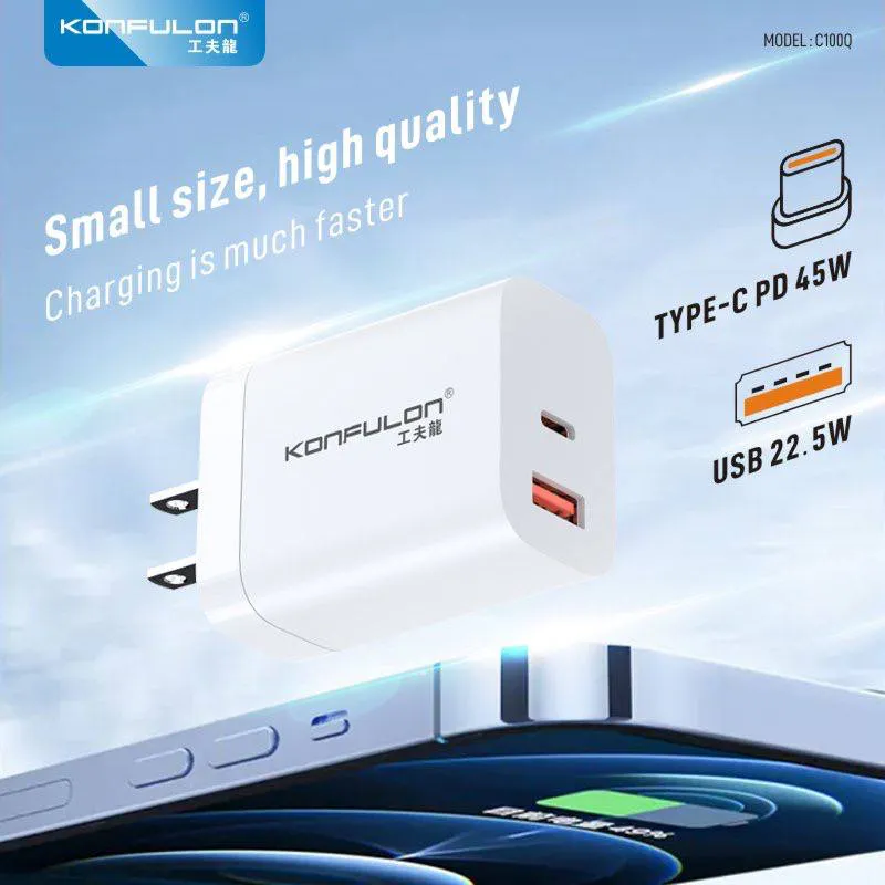 Kucni punjac KONFULON C100Q PD 45W, QC 20W beli