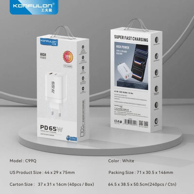 Kucni punjac KONFULON C99Q PD 65W, QC 30W beli