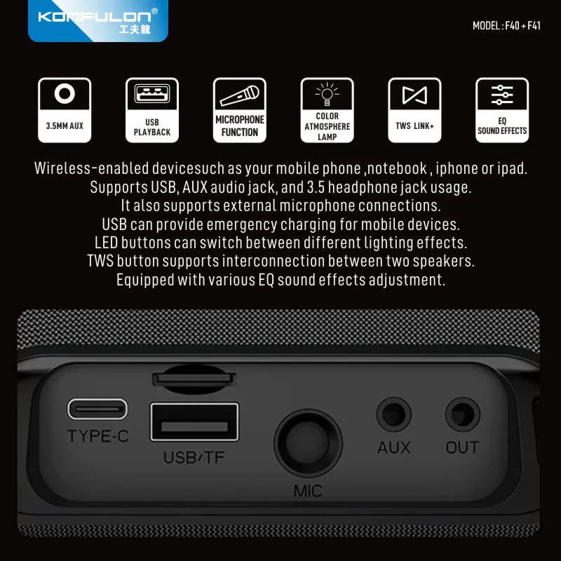 Bluetooth zvucnik KONFULON F41 300W baterija 30000mAh