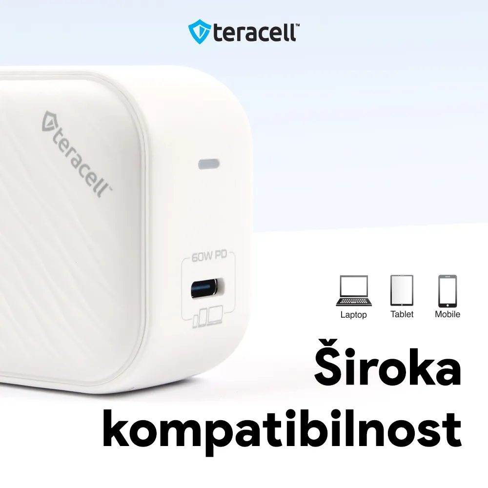 Kucni punjac Teracell Evolution TC-17GP, GaN, PPS, PD 3.0, 60W beli CE