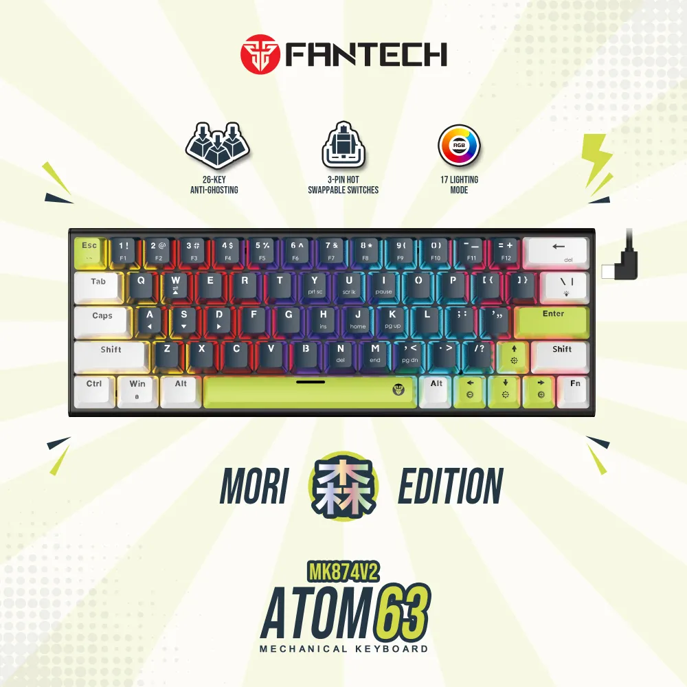 Tastatura Mehanicka Gaming Fantech MK874V2 RGB Atom 63 Mori plava (taro switch)