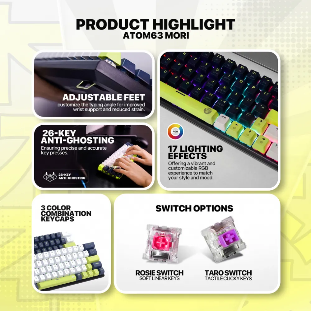 Tastatura Mehanicka Gaming Fantech MK874V2 RGB Atom 63 Mori plava (rosie switch)