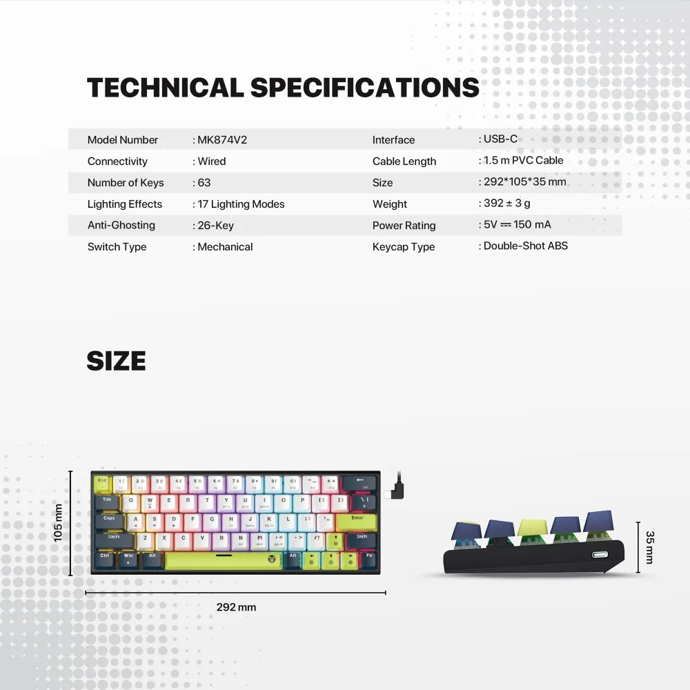 Tastatura Mehanicka Gaming Fantech MK874V2 RGB Atom 63 Mori plava (rosie switch)