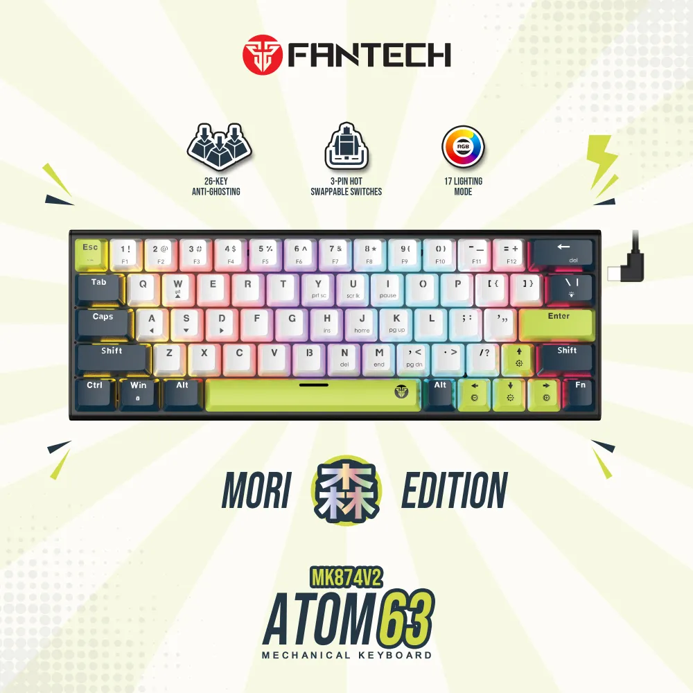 Tastatura Mehanicka Gaming Fantech MK874V2 RGB Atom 63 Mori bela (rosie switch)