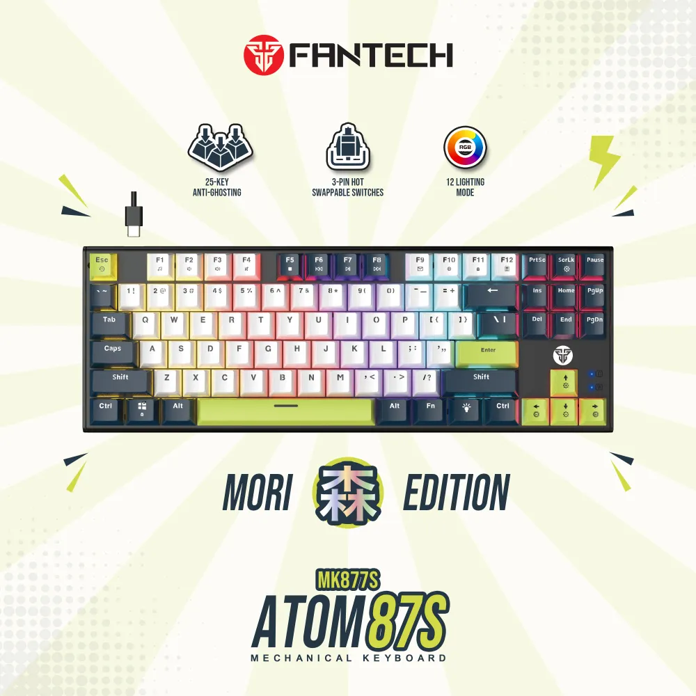 Tastatura Mehanicka Gaming Fantech MK877S RGB Atom 87S Mori bela (taro switch)