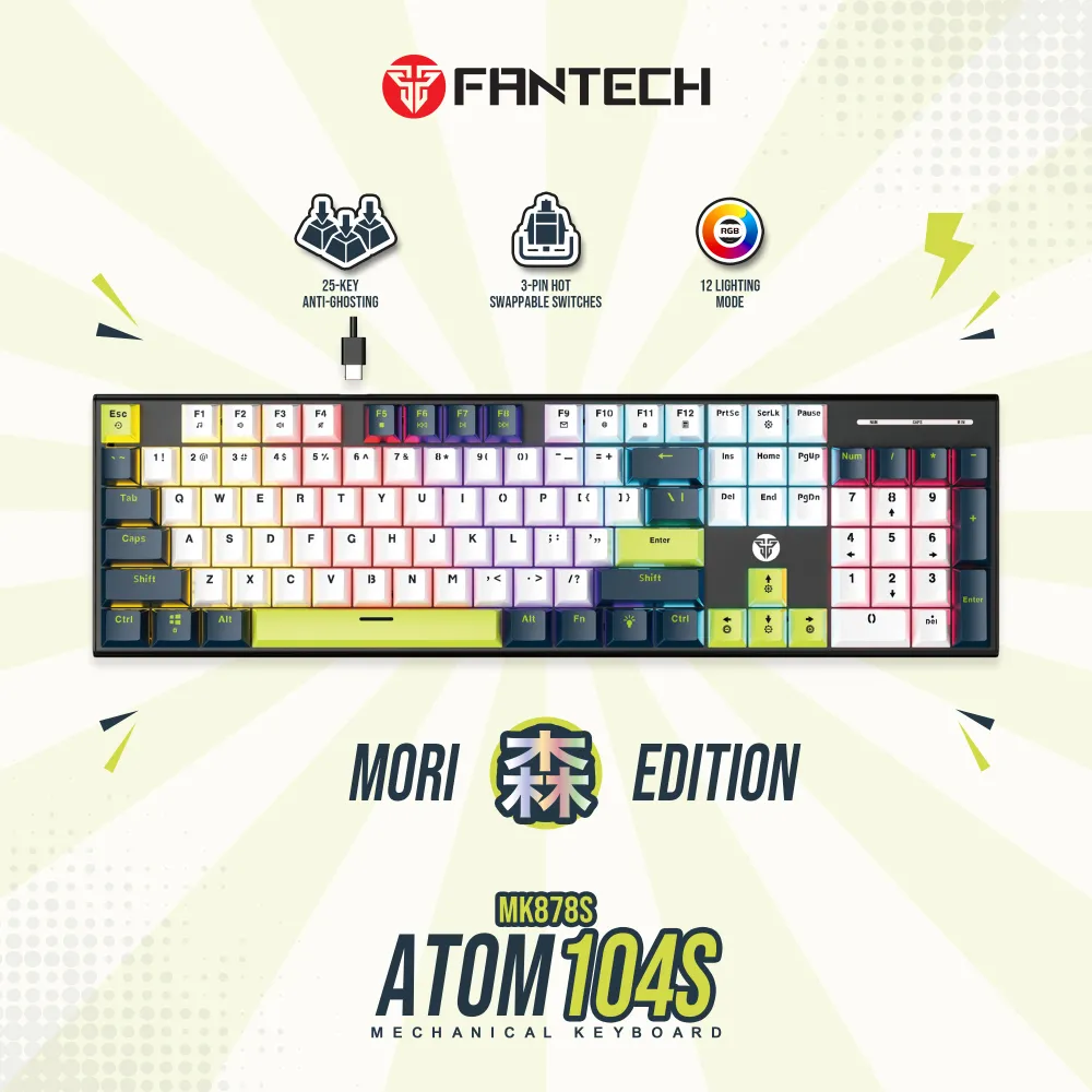 Tastatura Mehanicka Gaming Fantech MK878S RGB Atom 104S Mori bela (Rosie switch)