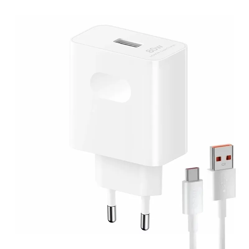 Kucni punjac Honor Super Charge 80W sa USB na Type C kablom beli