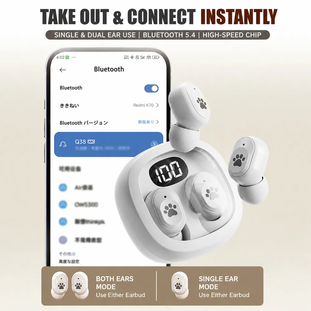 Bluetooth slusalice Airpods T-phox Q38 sapice bele HQ