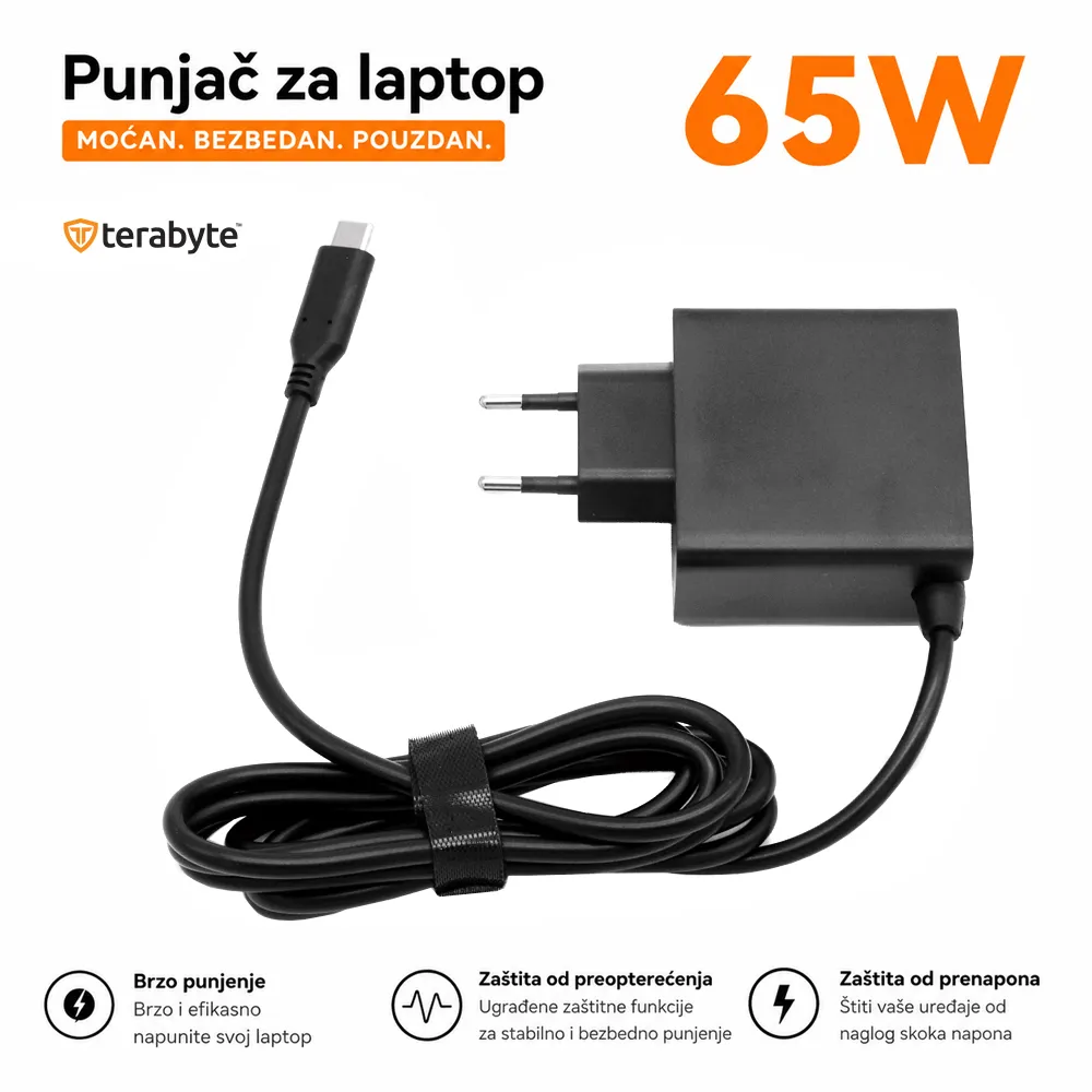 Punjac za laptop Terabyte PD65W-EF Type C 20V 3.25A 65W HQ EM