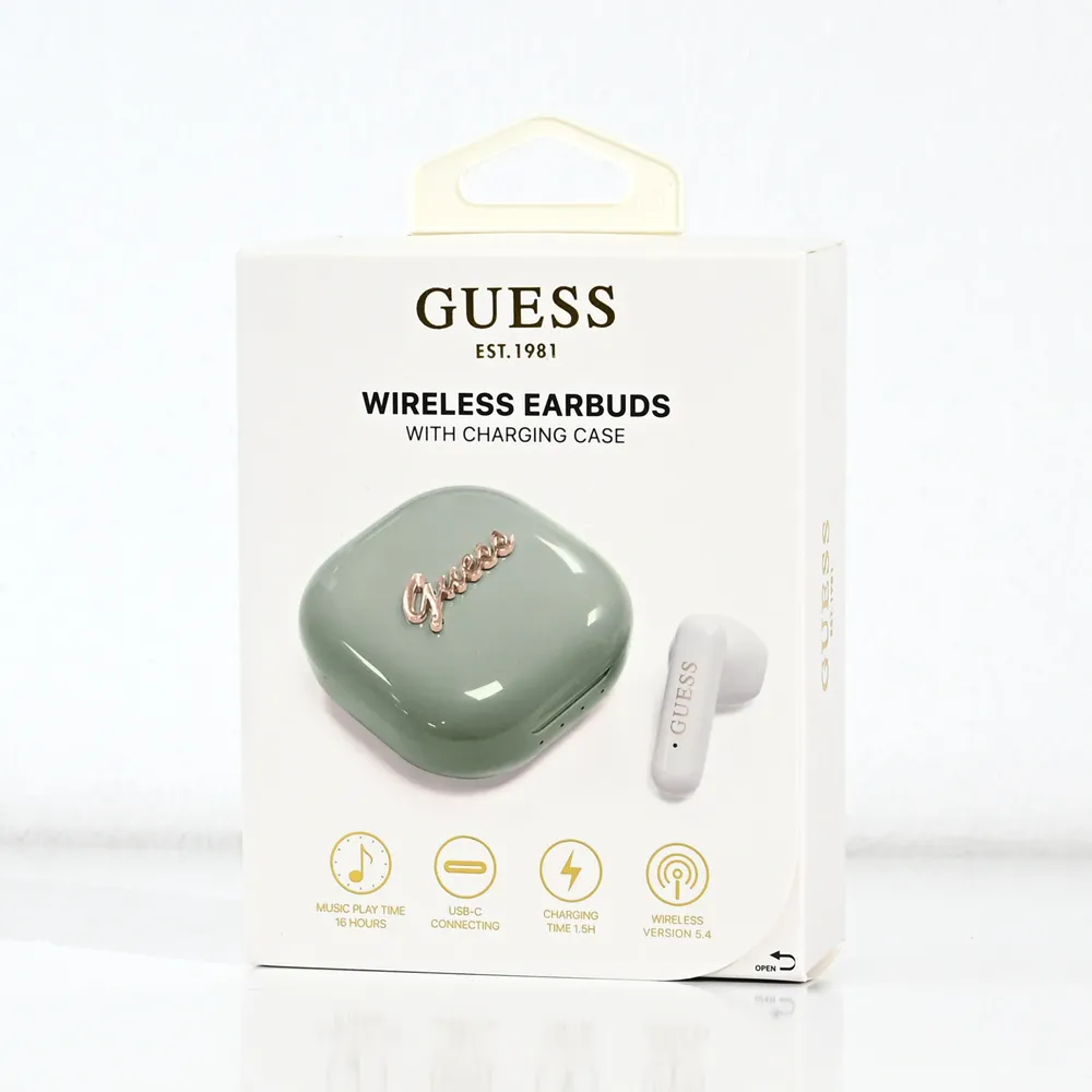 Bluetooth slusalice Guess Script Metal Logo zelene (GUTWSJ7BTE4GN)