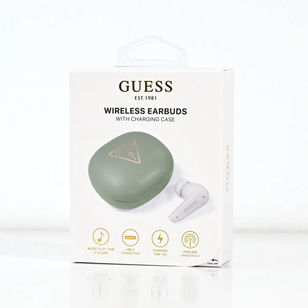 Bluetooth slusalice Guess TWS Flat Triangle Logo Electroplated zelene (GUTWST7FCETN)