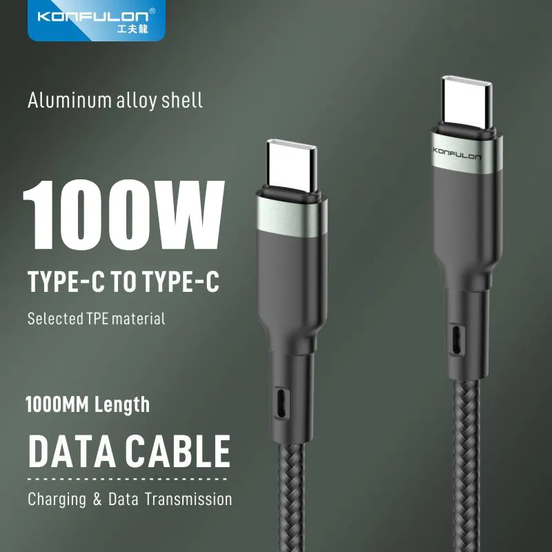 Data kabl KONFULON DC137, 100W, Type C na Type C crni 1m