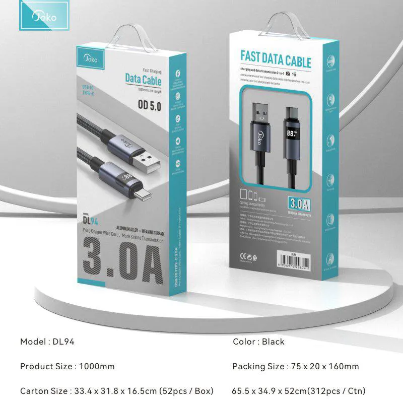 Data kabl KONFULON DL94, LCD Display, USB na Type C 1m