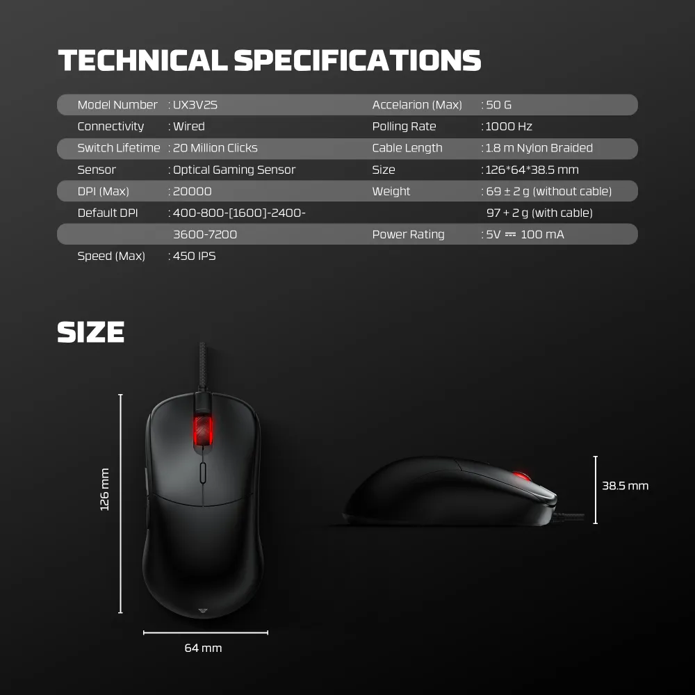 Mis Gaming Fantech UX3V2S Helios II Neo crni