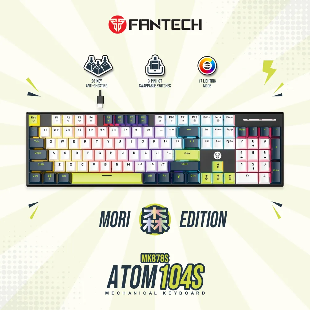 Tastatura Mehanicka Gaming Fantech MK878S RGB Atom 104S Mori bela (taro switch)