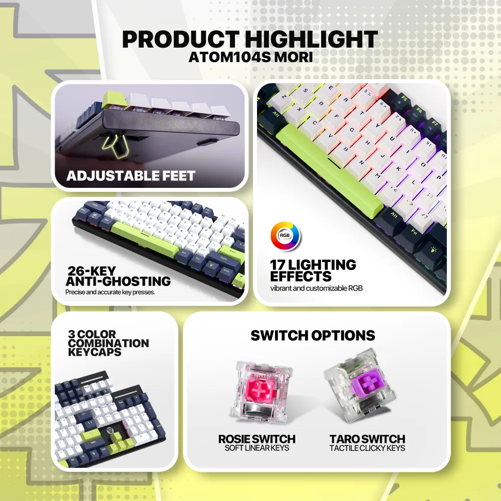 Tastatura Mehanicka Gaming Fantech MK878S RGB Atom 104S Mori bela (taro switch)