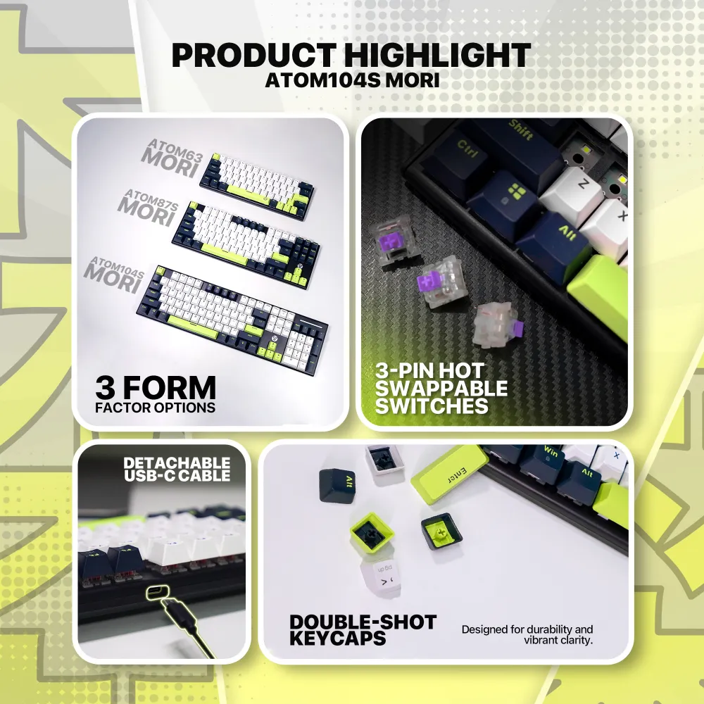 Tastatura Mehanicka Gaming Fantech MK878S RGB Atom 104S Mori bela (taro switch)