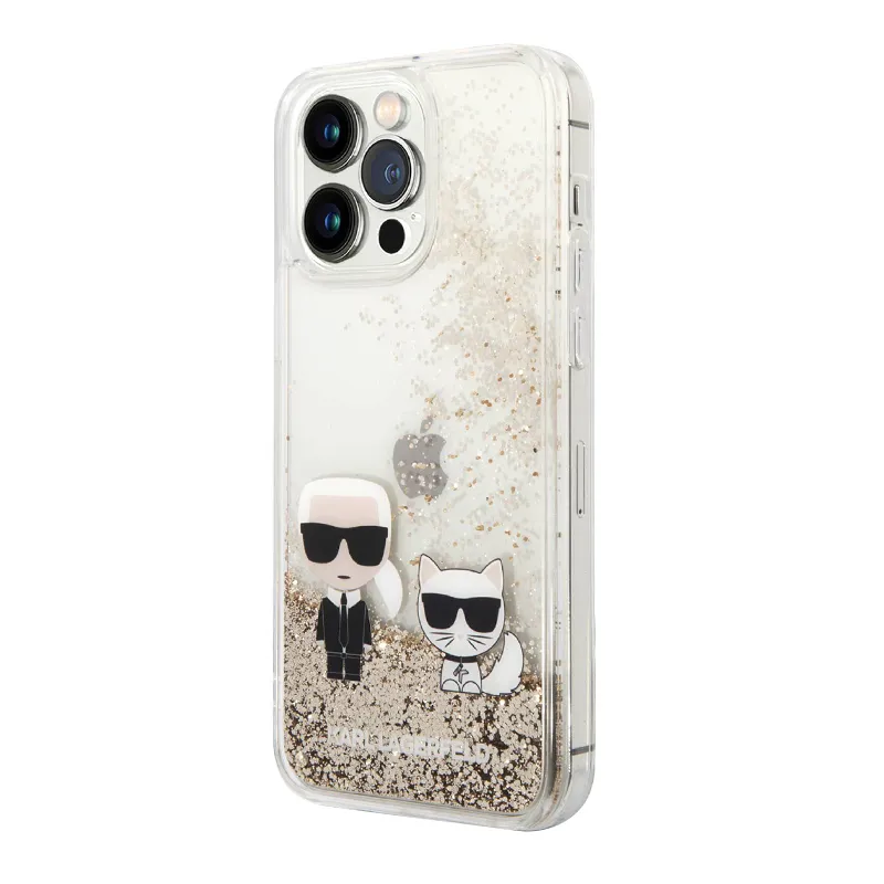 Futrola Karl Lagerfeld Liquid Glitter Case Karl And Choupette za Iphone 14 Pro zlatna Full ORG (KLHCP14LGKCD)