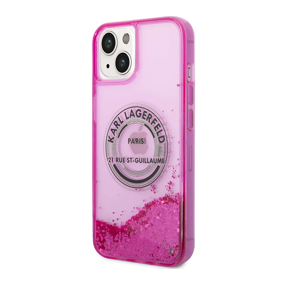 Futrola Karl lagerfeld Liquid Glitter Round Rsg Logo za Iphone 14 pink Full ORG (KLHCP14SLCRSGRF)