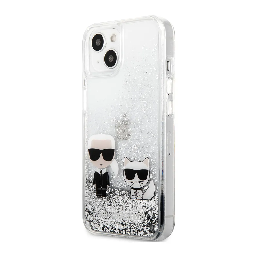 Futrola Karl Lagerfeld Liquid Glitter Karl And Choupette za Iphone 13 srebrna Full ORG (KLHCP13MGKCS)